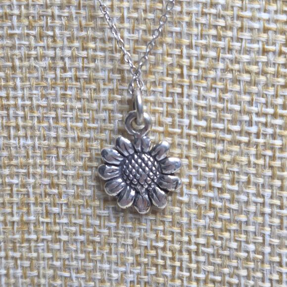 Sterling Silver 925 17" Necklace & Sunflower Charm - Picture 1 of 5